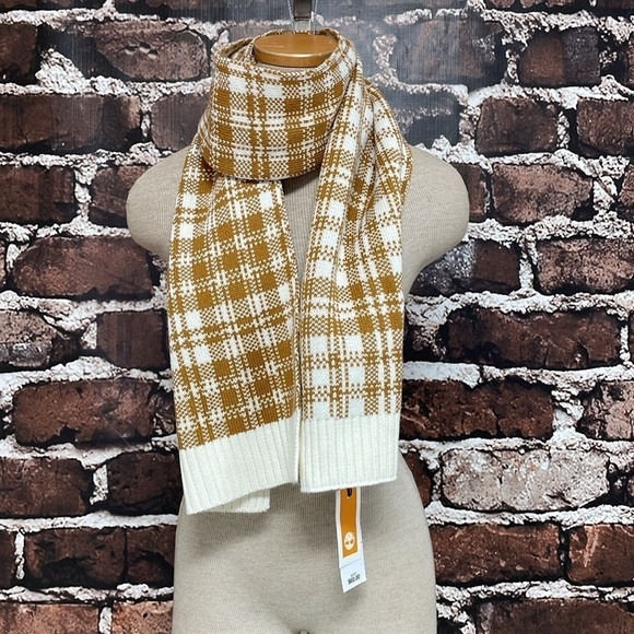 Timberland Scarf Women's One Size Cream Gold NWT Plaid - Picture 6 of 12